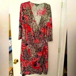 Glamour dress plus size 20 V-neck wrap like red floral, multi textured stretch